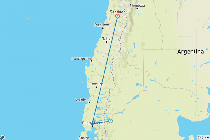 Carte du circuit Traversée du lac de Bariloche à Santiago ou vice versa - 10 jours