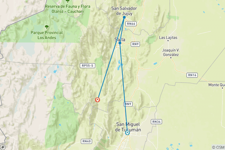 Kaart van Argentinië: Tucuman, Salta & Jujuy of vice versa - 7 dagen