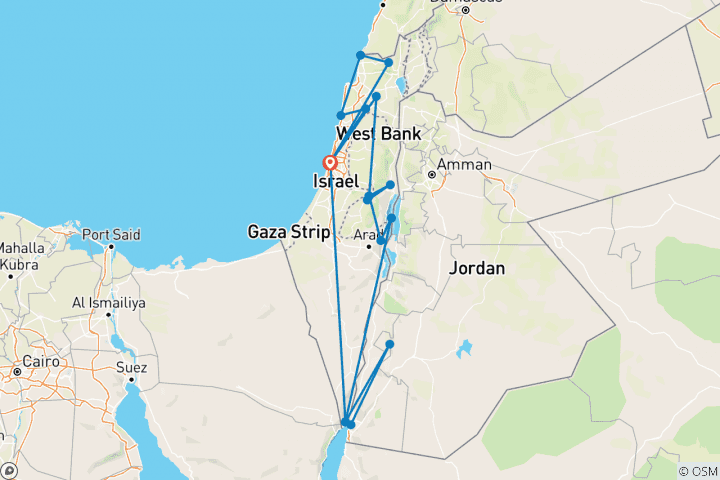 Map of Custom Israel Luxury 11 days with Petra