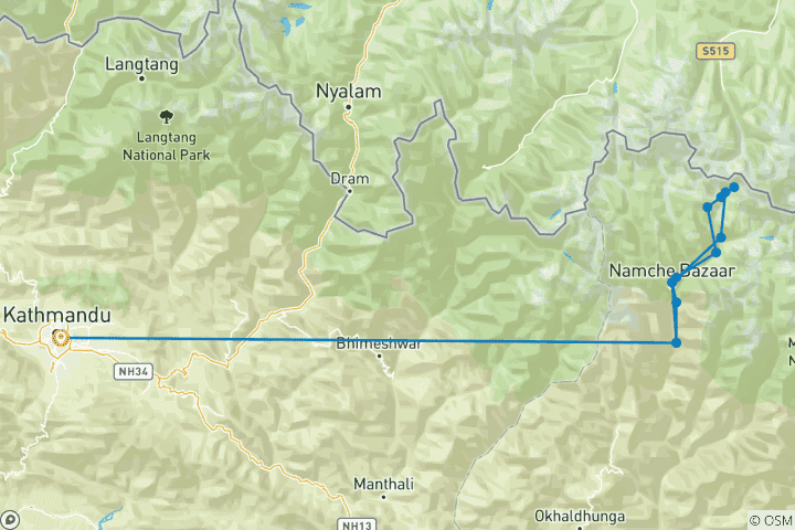 Carte du circuit Trek au camp de base de l'Everest + vols aller-retour (visite guidée)