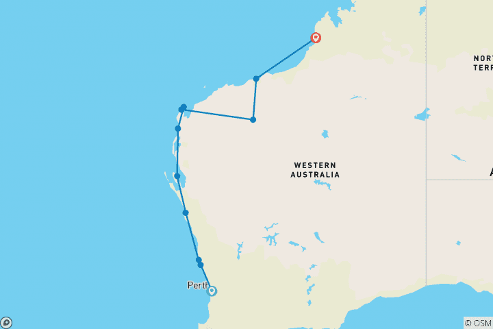 Map of Perth to Broome Adventure