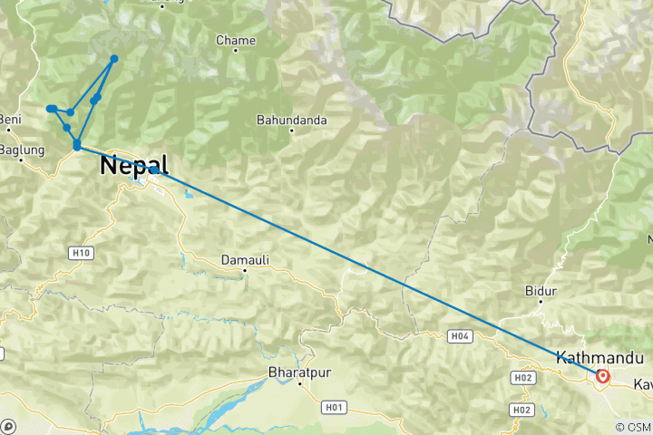 Kaart van De schitterende trektocht naar het Annapurna Basecamp