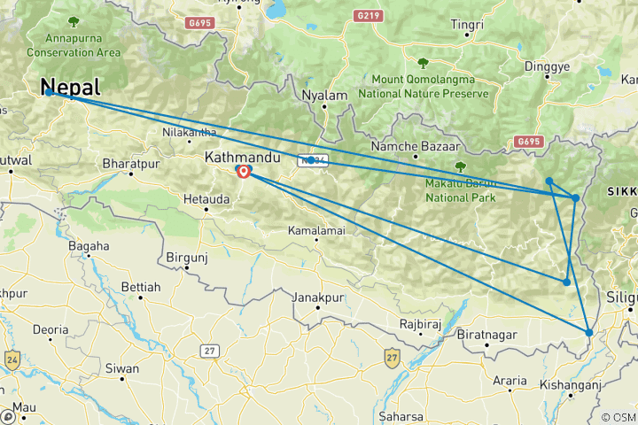 Carte du circuit Trek du camp de base du Kanchenjunga Sud