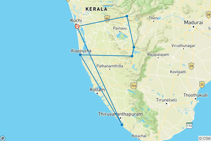 Mapa de Lo mejor del sur de la India - Kerala con estancia en una casa flotante