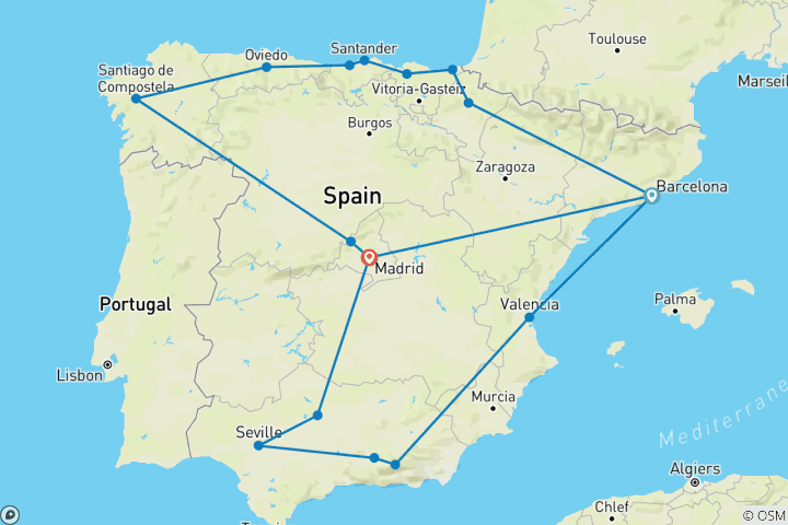 Carte du circuit Héritage espagnol - classique, fin Madrid, 18 jours