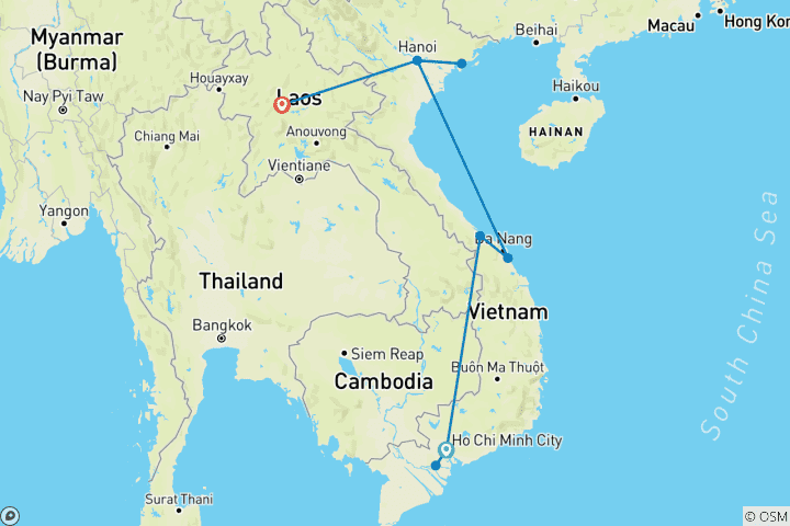 Carte du circuit Sensationnel Vietnam et Laos - petits groupes, 14 jours