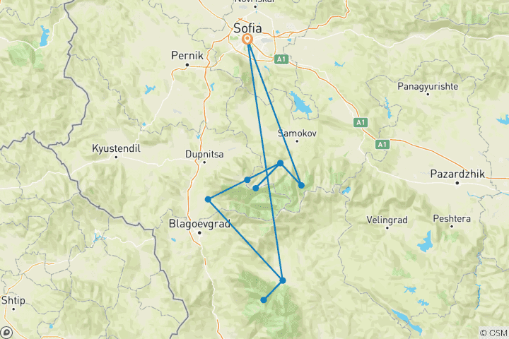 Carte du circuit Trek montagne Rila- Pirin - Bulgarie, départs garantis