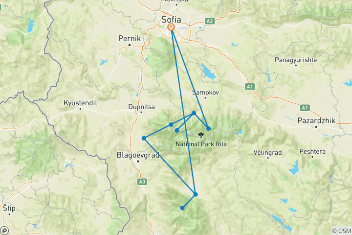 Karte von Rila und Pirin Trek (Bulgarien) - garantierte Durchführung