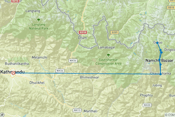 Carte du circuit Trekking au lac Gokyo de l'Everest