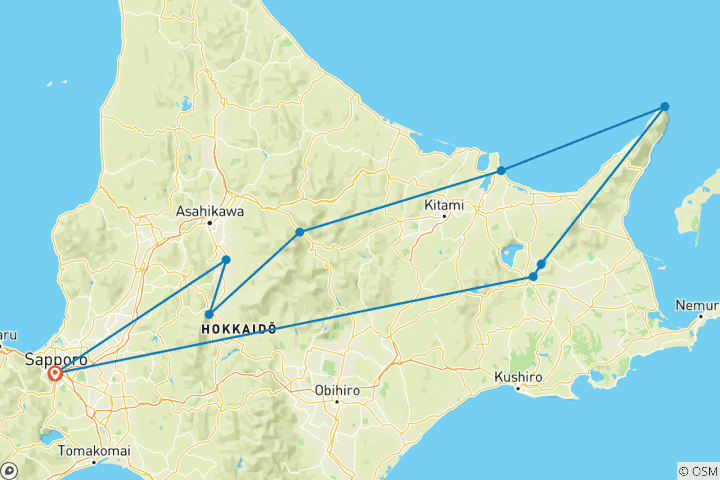 Carte du circuit Hokkaido Tranquil Summer 8 jours