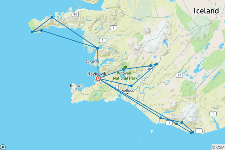 Carte du circuit Forfait famille 3 jours Islande