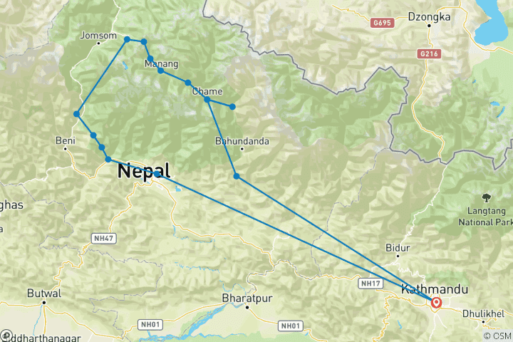 Map of Annapurna Circuit Trek