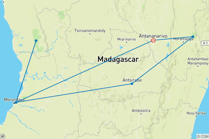 Kaart van Authentieke madagaskar rondreis