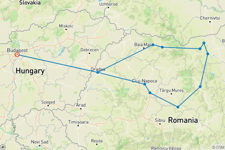 Karte von Maramures & Bucovina Bus ab Budapest