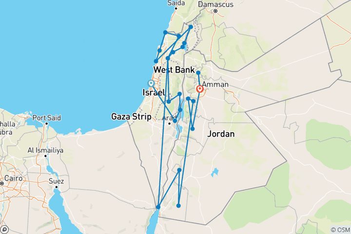 Map of Israel & Jordan in 15 days