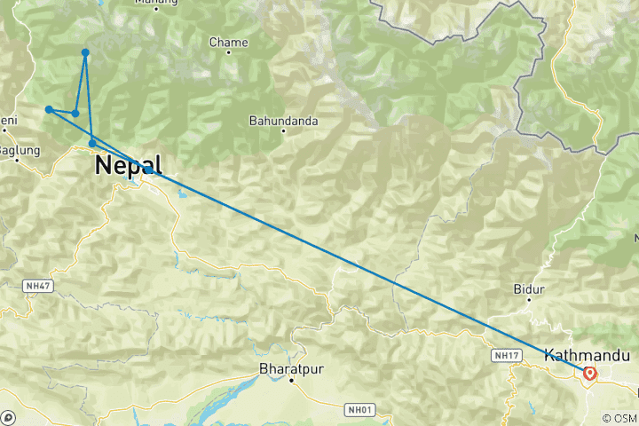 Mapa de Excursionismo en panorámico por el Annapurna