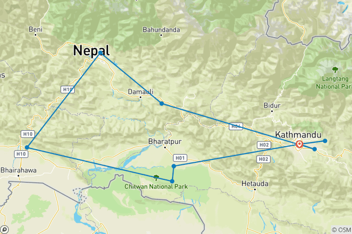 Map of Nepal heritage Tour