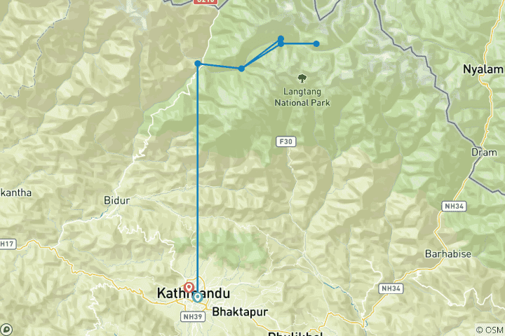 Kaart van Langtang Valley trek