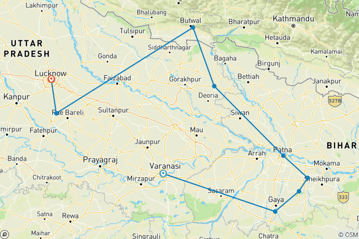 Carte du circuit Circuit bouddhiste privé de 7 jours