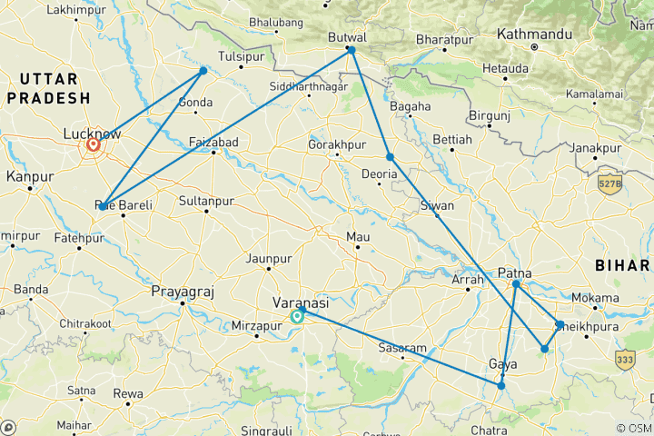 Carte du circuit Circuit bouddhiste privé de 7 jours