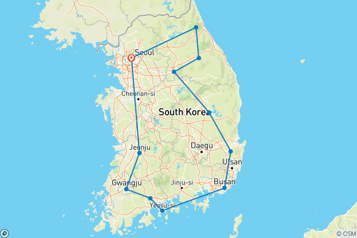 Carte du circuit Aventure circulaire en Corée du Sud 5J/4N