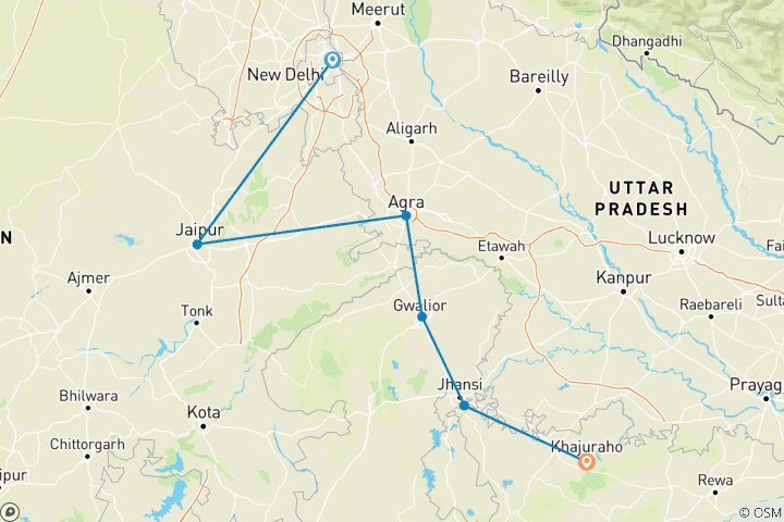 Carte du circuit Circuit du Triangle d'Or avec Khujraho 10 jours