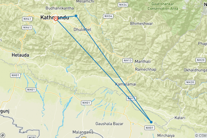 Kaart van Chisapani Nagarkot Trekking