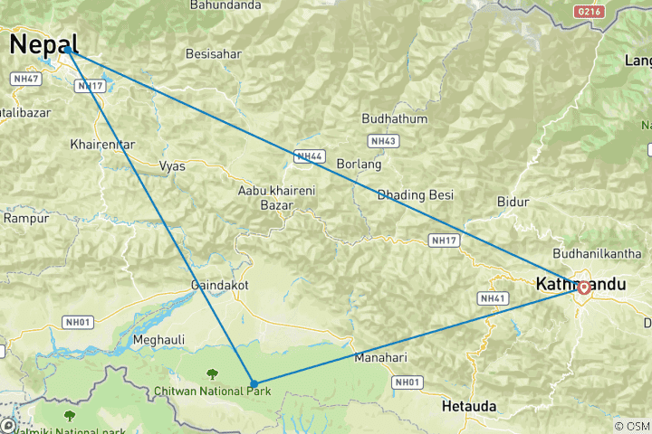 Karte von Nepal Goldenes Dreieck: Nepal Erlebnisreise