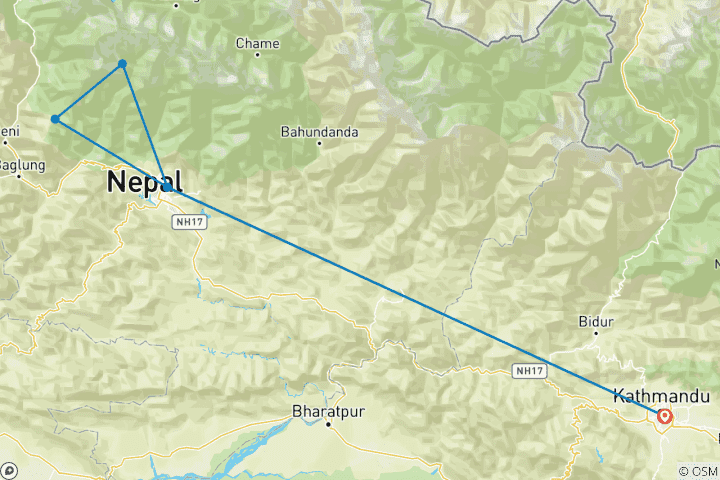 Carte du circuit Trek de luxe à Ghorepani Poon Hill