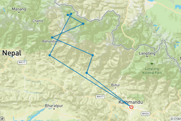 Kaart van Manaslu Circuit Trek (Officieel)