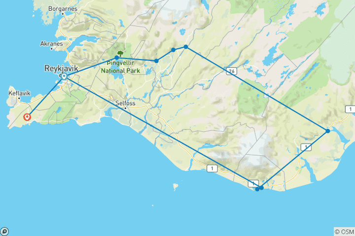 Carte du circuit Islande Feu et Glace (Classique ( Jusqu'au 3 mars '27), Hiver)