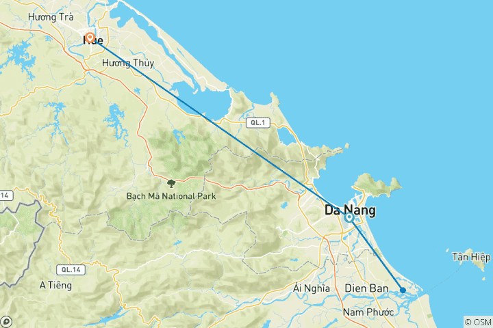 Karte von Da Nang, Hoi An, Hue & Ba Na Goldene Brücke - 5 Tage