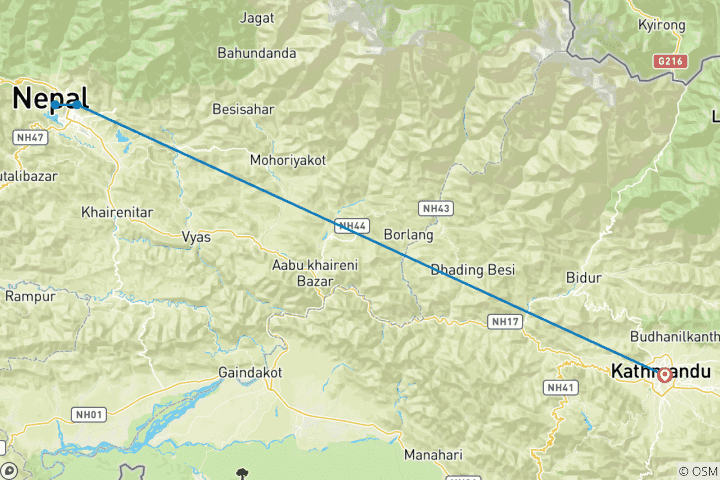 Carte du circuit Visite de Katmandou et de Pokhara