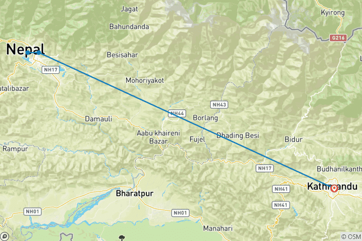 Mapa de Circuito a Katmandú y Pokhara