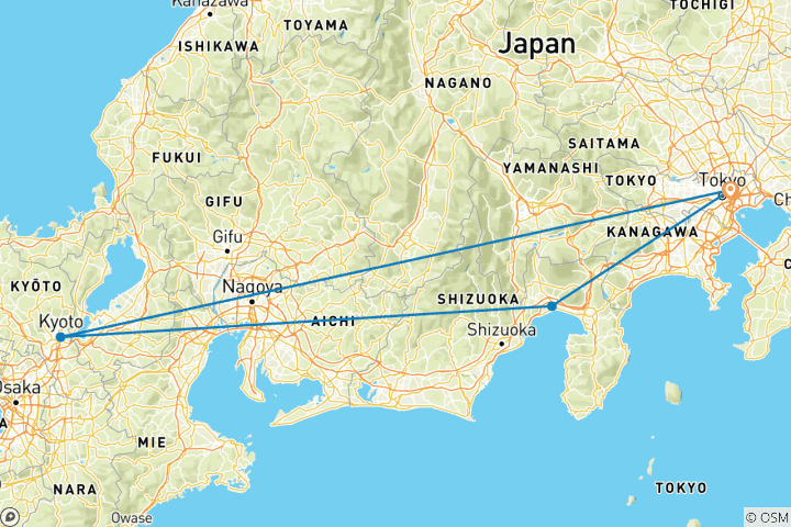 Map of 7-Day Japan Delight: Tokyo, Mt. Fuji, Kyoto