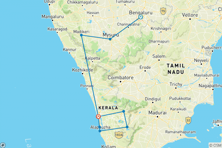 Carte du circuit L'enchantement du Karnataka et du Kerala