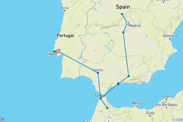 Map of Spain, Morocco & Portugal Whirl