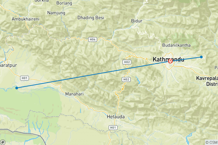 Map of 7 Days Explore Tour in Nepal