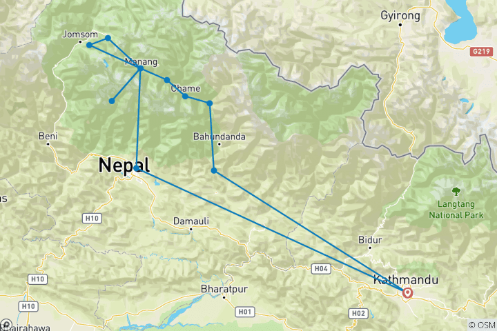 Carte du circuit Circuit de l'Annapurna et Trekking au lac Tillicho