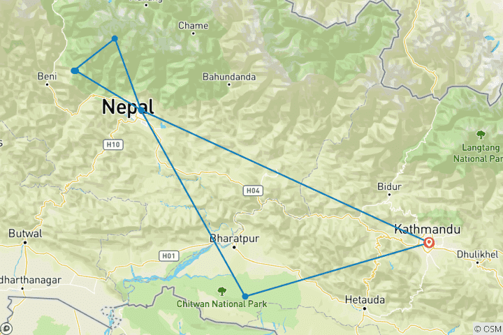 Carte du circuit Trek au lever du soleil dans l'Annapurna avec visite de la faune et de la flore