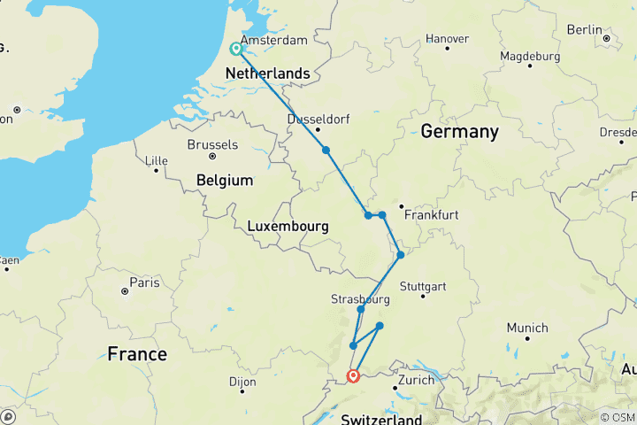 Kaart van De romantische Rijn - zuidwaarts - 2024