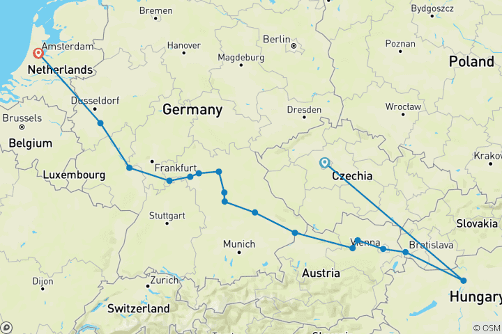 Carte du circuit Magnifiques fleuves d'Europe avec 3 nuits à Prague