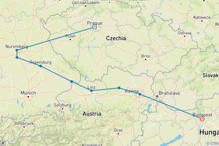 Carte du circuit Saison festive sur le légendaire Danube avec 2 nuits à Prague - 2023