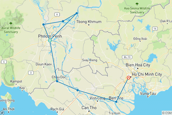 Carte du circuit Découverte du Mékong - vers le sud 2024