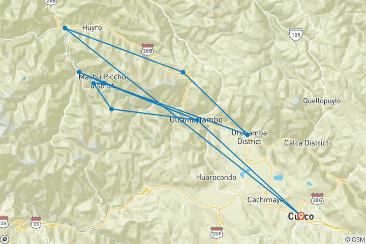 Map of *Premium* Inca Jungle Trek Including Biking, Rafting and Zipline