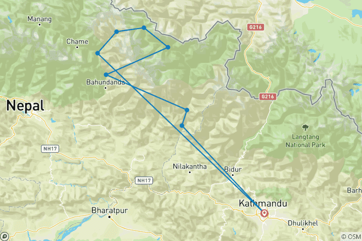 Map of Manaslu Circuit Trek