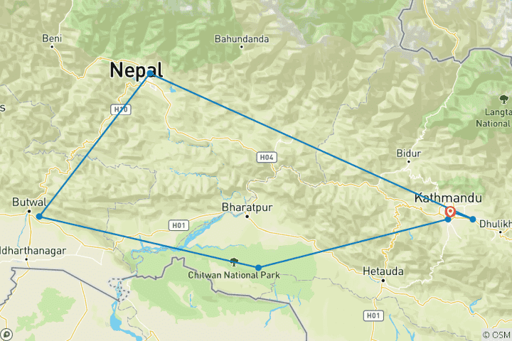 Map of Nepal Highlights Tour