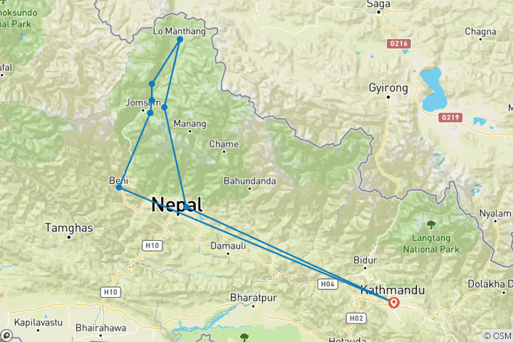 Map of Upper Mustang trekking