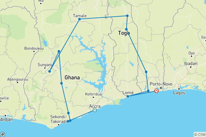 Carte du circuit Ghana, Togo, Bénin - Fêtes vaudou et tribales