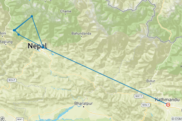 Karte von Pokhara und Poon Hill Trek - 9 Tage